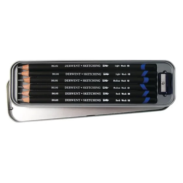 Derwent Watersoluble Sketching Suda Çözünebilen 6lı Kalem Seti Metal Kutu - 3