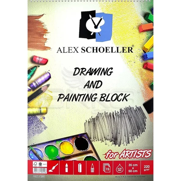 Alex Schoeller Drawing and Painting Block Dokulu Eskiz Defteri 220g 15 Yaprak 35x50cm - Resim 2