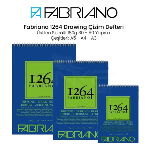 Fabriano 1264 Drawing Paper Çizim Defteri Üstten Spiralli 180g ürün görseli