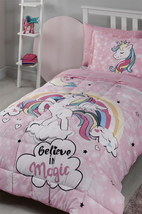 Özdilek Lisanslı Tek Kişilik Çocuk Uyku Seti-Unicorn Pembe