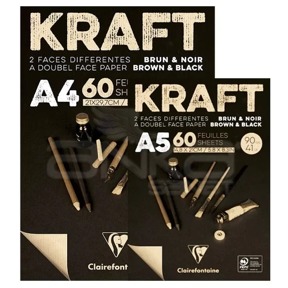 Clairefontaine Kraft Kahverengi ve Siyah Çizim Bloğu 90g 60 Yaprak - Resim 3