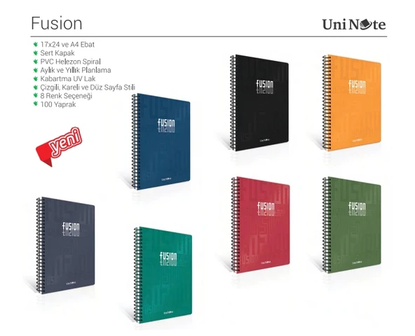 ÇINAR FUSİON SPİRALLİ SERT KAPAK DEFTER 17x24 ÇİZGİLİ 100 YAPRAK (55134) - 2