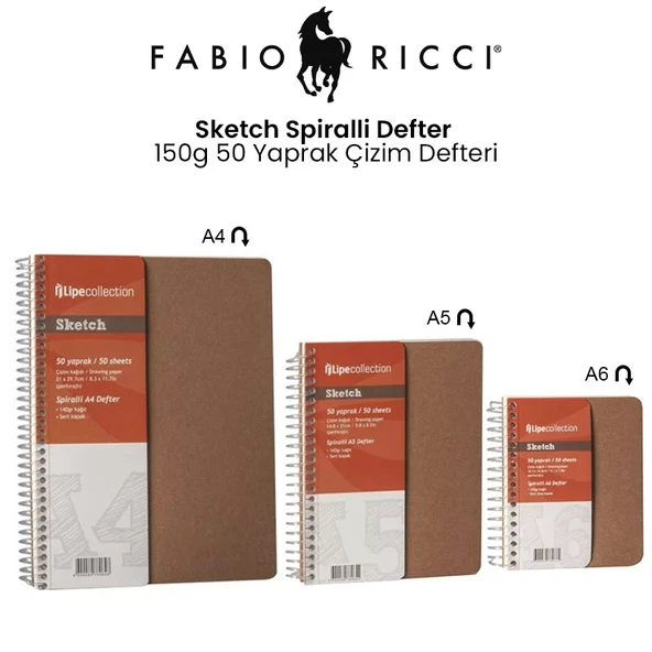 Fabio Ricci Sketch Spiralli Defter 150g 50 Yaprak Çizim Defteri ürün görseli 1