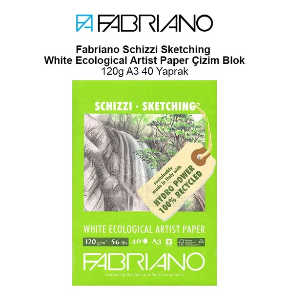 Fabriano Schizzi Sketching White Ecological Artist Paper Çizim Blok 120g A3 40 Yaprak ürün görseli