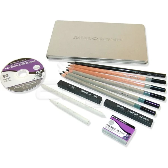 Daler Rowney Simply Charcoal Tin 12li Set - Resim 4