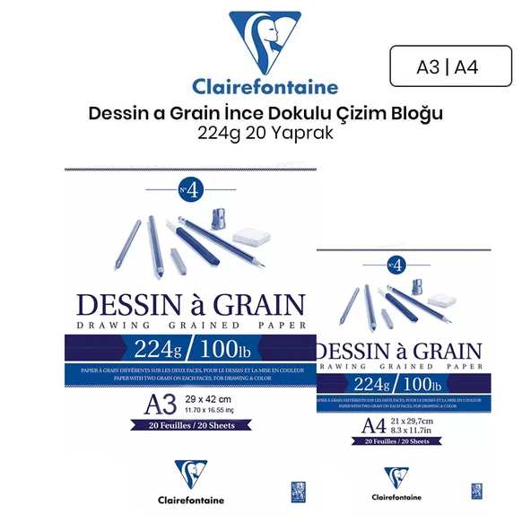 Clairefontaine Dessin a Grain İnce Dokulu Çizim Bloğu 224g 20 Yaprak ürün görseli