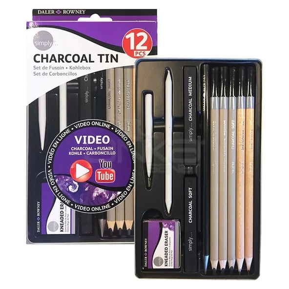 Daler Rowney Simply Charcoal Tin 12li Set - Resim 2