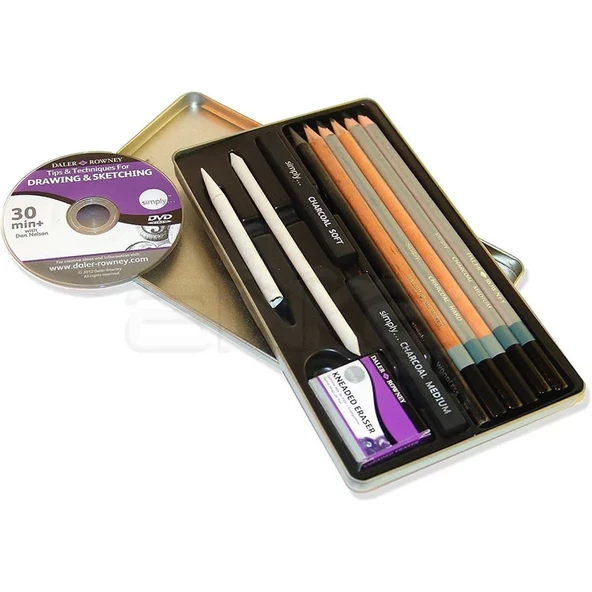 Daler Rowney Simply Charcoal Tin 12li Set - Resim 3