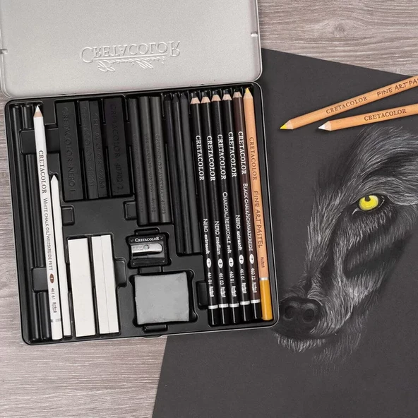Cretacolor Wolfbox Premium Çizim Seti Metal Kutu 25li 91400-2602 - 4