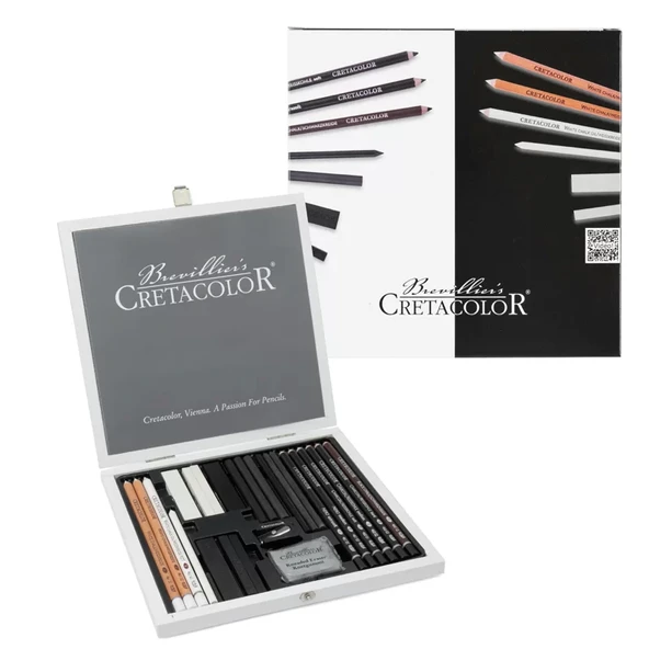 Cretacolor Black & White Drawing Set Premium Çizim Seti Ahşap Kutu 25li 40025 ürün görseli