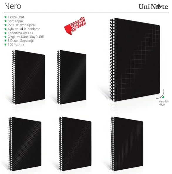 ÇINAR NERO SPİRALLİ SERT KAPAK DEFTER 17x24 KARELİ 100 YAPRAK (55215) - 2