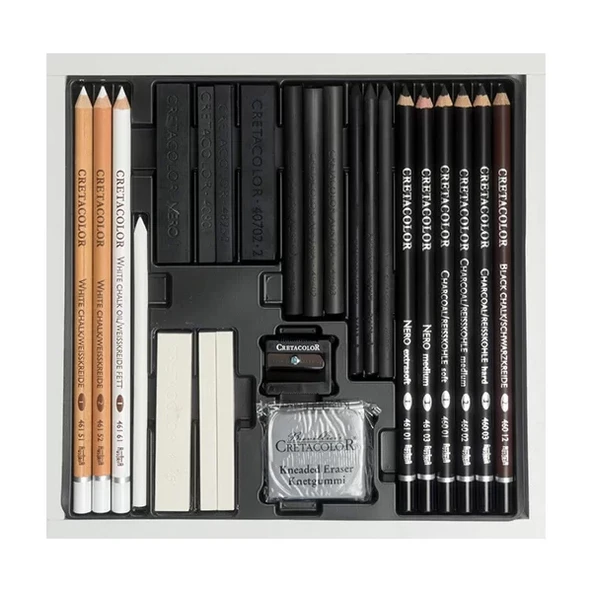 Cretacolor Black & White Drawing Set Premium Çizim Seti Ahşap Kutu 25li 40025 - Resim 4