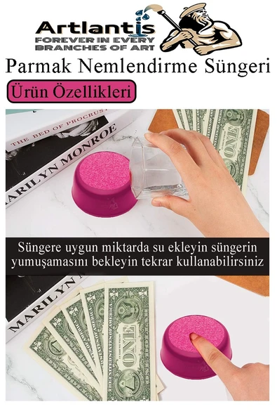 Parmak Nemlendirme Süngeri Pembe 2 Adet Renkli Masaüstü Pul Süngeri Para Sayma Süngeri Poşet Kağıt Ayırma Süngeri Büro - 3