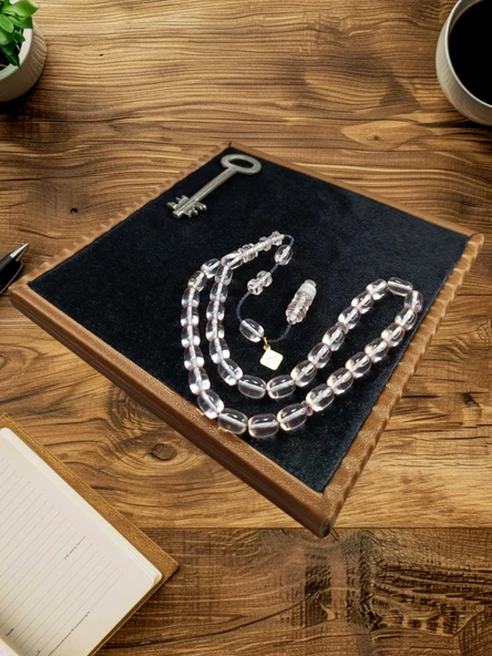 ATEŞ KEHRİBAR TESBİH KAPSÜL KESİM ŞEFFAF RENK USTA İŞİ BABALAR GÜNÜ SEVGİLİYE HEDİYE T-866 ürün görseli 1