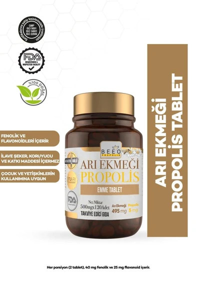 Bee’o Up Arı Ekmeği Propolis Emme 120 Tablet- SKT: 03/2028