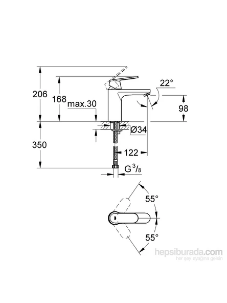 Grohe 23327000 Krom Eurosmart Cosmo Lavabo Bataryası - Resim 3