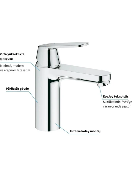 Grohe 23327000 Krom Eurosmart Cosmo Lavabo Bataryası - Resim 2