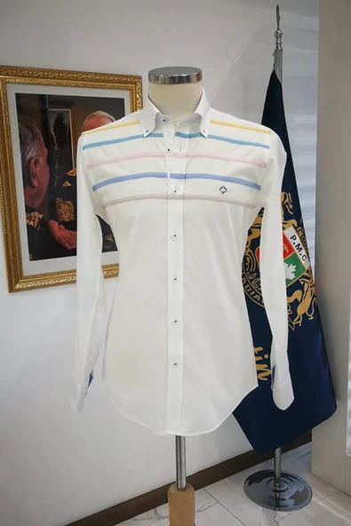 Paul Martin Slimfit Pamuklu Önü Şeritli Yaka Düğmeli Gömlek ürün görseli