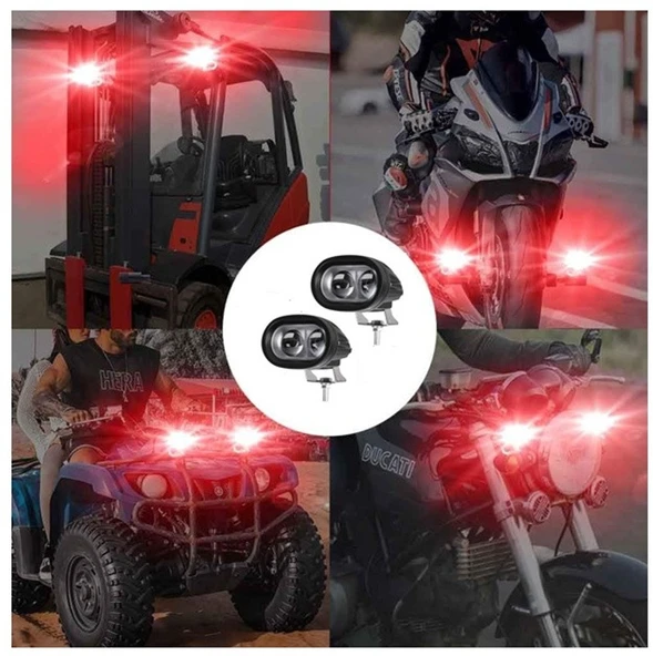 Motosiklet Forklift Atv Uyarı İz Lambası Mercekli Kırmızı Işık 12-80 Volt 2 Adet - Resim 5