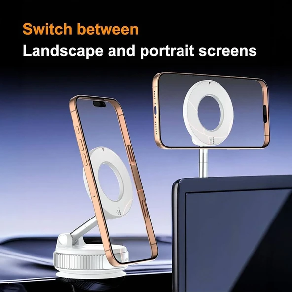 X68 360° Dönebilen Vakum Emiş Manyetik Braket-Beyaz - 5