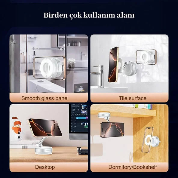 X68 360° Dönebilen Vakum Emiş Manyetik Braket-Beyaz - 6