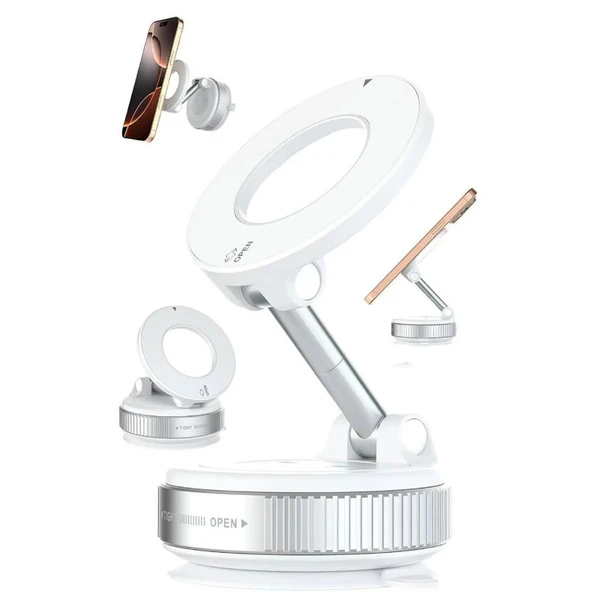 X68 360° Dönebilen Vakum Emiş Manyetik Braket-Beyaz