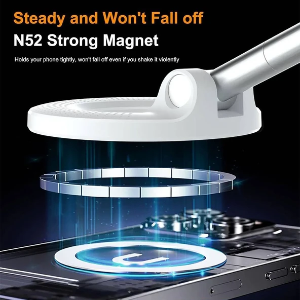 X68 360° Dönebilen Vakum Emiş Manyetik Braket-Beyaz - 4