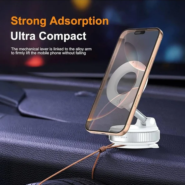 X68 360° Dönebilen Vakum Emiş Manyetik Braket-Beyaz - 3