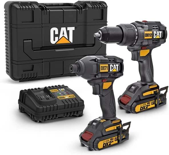 Cat DX12K 18 V 2 Ah Matkap + DX71 18 V 2 Ah Vidalama Akülü El Aletleri Seti