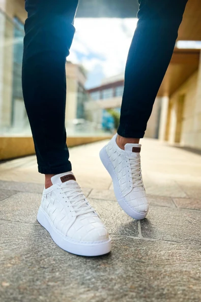 Pabucmarketi Bağcıklı Erkek Günlük Ayakkabı Beyaz - Resim 2