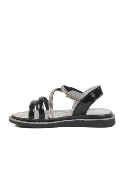 Aspor Siyah Rugan Cırtlı Ortopedik Kız Çocuk Düz Sandalet - Resim 2