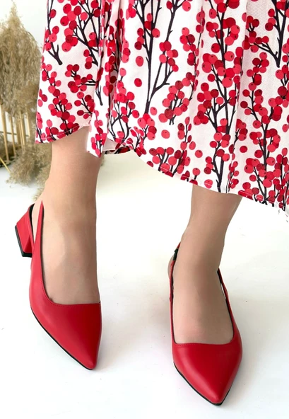 Pabucmarketi Kırmızı Kadın Topuklu Ayakkabı - Resim 3