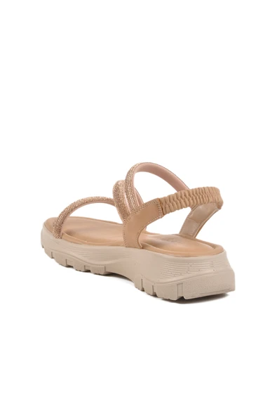 Aspor Bej Taşlı Kadın Düz Sandalet - Resim 4