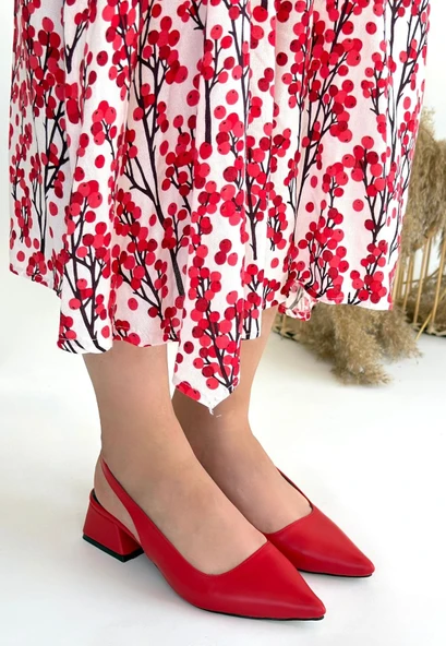 Pabucmarketi Kırmızı Kadın Topuklu Ayakkabı - Resim 2