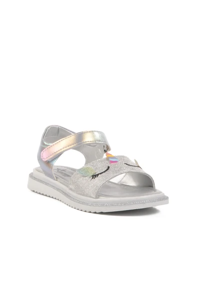 Aspor Gümüş Simli Cırtlı Ortopedik Kız Çocuk Düz Sandalet - 3