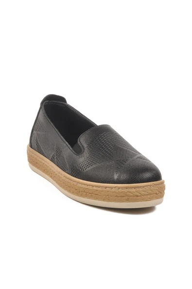 Aspor Siyah Hakiki Deri Kadın Casual Ayakkabı - Resim 3