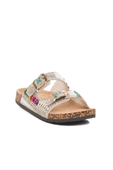 Guja Beyaz Taş İşlemeli Kız Çocuk Düz Terlik - 3