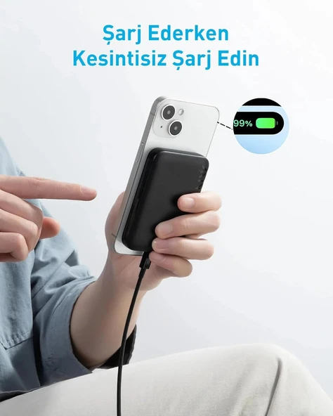 Anker 321 MagGo Powerbank (PowerCore Manyetik 5K) Beyaz - Resim 5