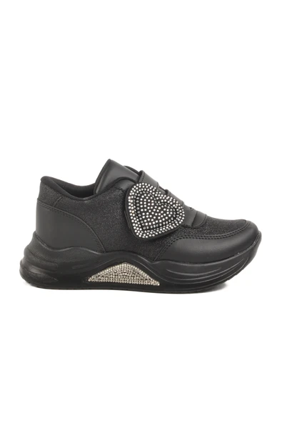 Aspor Siyah Simli Cırtlı Kız Çocuk Sneaker