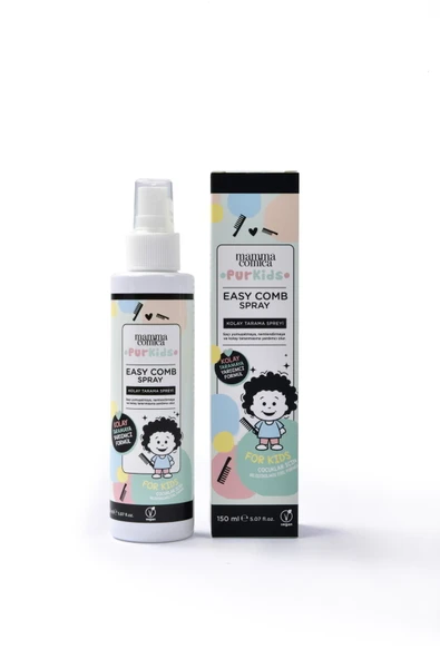 PurKids Bebek Çocuk Kolay Saç Tarama Spreyi 150 ml- Pudra Kokulu Elektriklenme ve Isı Korumalı