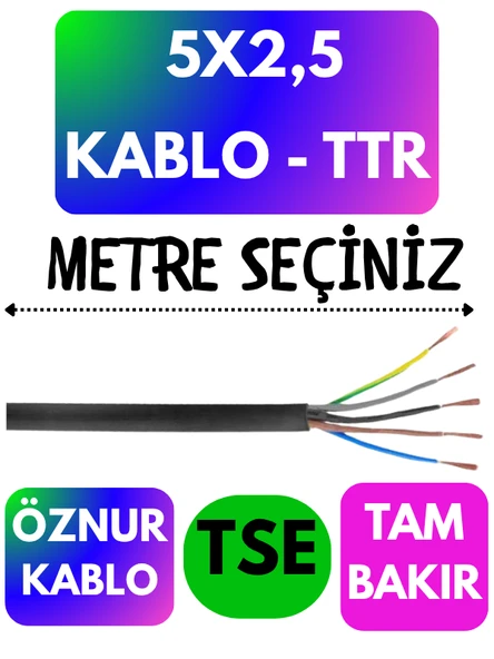 Öznur 5X2,5 TTR Kablo (Siyah) Metre Seçenekli