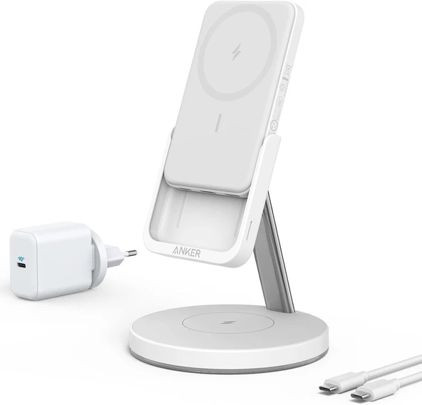 Anker PowerWave MagGo 2in1 Stand Magsafe Uyumlu 5000 mAh Powerbank & Stand Beyaz - B25A7