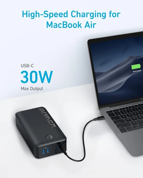 Anker PowerCore 30W 40K 40000mAh USB-Type C Şarj Taşınabilir Güç Bankası, Siyah - 2