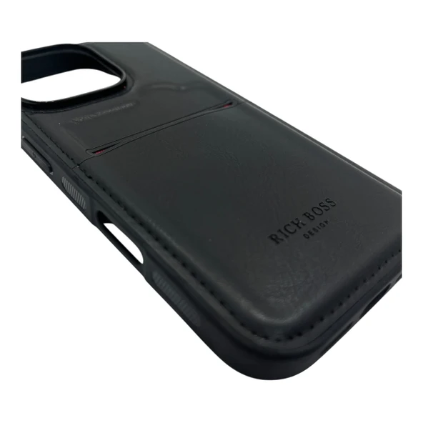 Apple iPhone 16 Pro Max Kartlıklı Rich Boss Deri Kılıf Siyah - 2