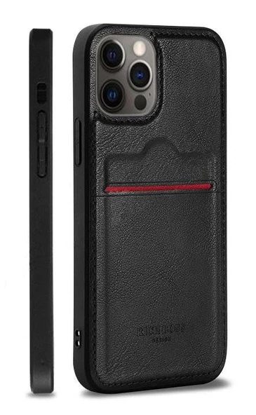 Apple iPhone 14 Pro Max Kartlıklı Rich Boss Deri Kılıf Siyah
