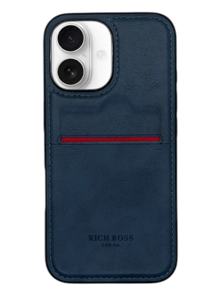 Apple iPhone 16 Plus Kartlıklı Rich Boss Deri Kılıf Lacivert