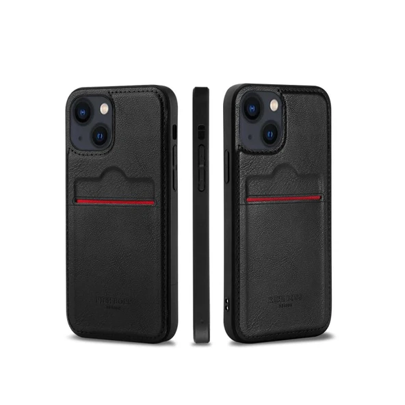 Apple iPhone 15 Kartlıklı Rich Boss Deri Kılıf Siyah