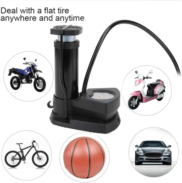 Mini Bisiklet Pompası Göstergeli Taşınabilir Ayak Pompası Motorsiklet Ve Araç Pompası - 4