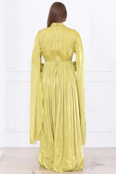 Taş ve Pelerin Detaylı Abiye Elbise 2753-Olive - 7