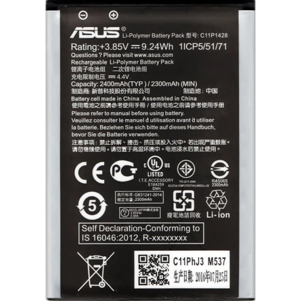 Asus Zenfone 2 Laser 5.0 Ze500Kl/G Z00Ed Pil Batarya C11P1428 ürün görseli